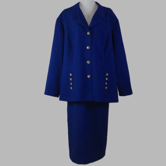 Allison Woods Long-Sleeve Blue Jacket & Skirt Set Below the Knee Size 3X (C1729) - Picture 3 of 8
